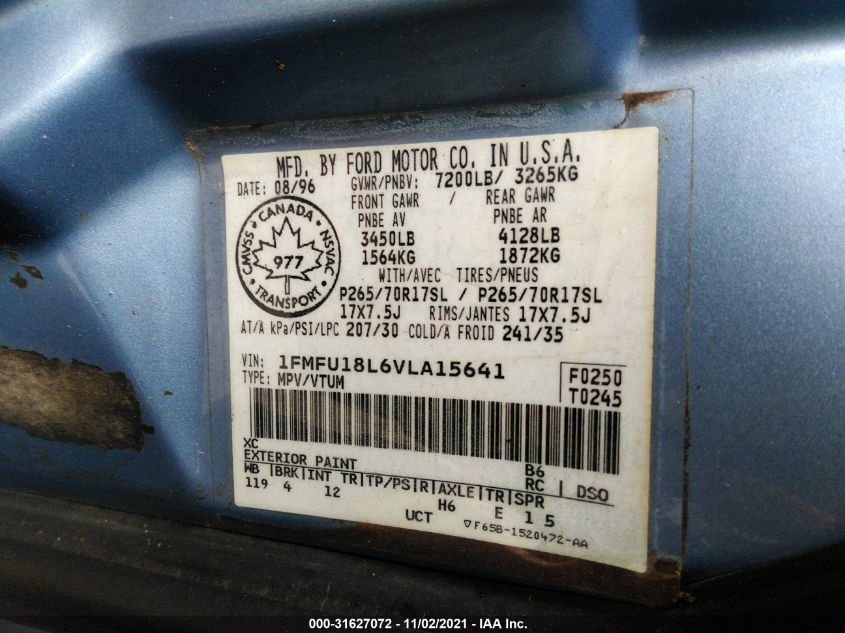 VIN: 1FMFU18L6VLA15641 | FORD EXPEDITION 1997 XLT/EDDIE BAUER Blue