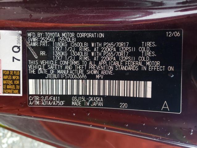 VIN: JTEBU11F570063686 | TOYOTA FJ CRUISER 2007 car history - Stat.vin