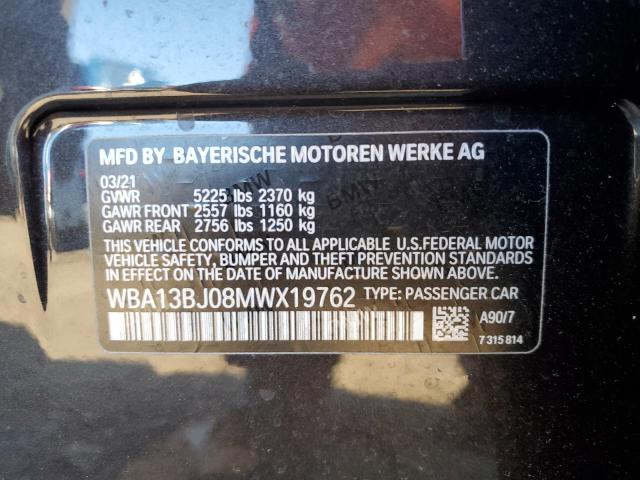 VIN: WBA13BJ08MWX19762 | BMW 5 SERIES 2021 530 XI CHARCOAL 2.0L 4
